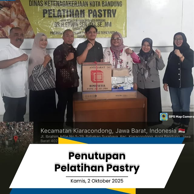 Kamis, 2 Oktober 2025 - Dinas Ketenagakerjaan Kota Bandung melaksanakan Penutupan Pelatihan Pastry.

Kegiatan ini menjadi penanda berakhirnya proses pembelajaran keterampilan yang telah diikuti para peserta dengan penuh semangat. 

Diharapkan setelah pelatihan ini, para peserta mampu mengaplikasikan ilmu yang diperoleh, membuka peluang kerja maupun usaha mandiri, serta berkontribusi dalam meningkatkan kualitas tenaga kerja dan perekonomian kreatif di Kota Bandung.

@hmfarhanbdg
@kangerwin_bdg
@iskandar5070
@halobandung
@humas_bandung
@andri_darusman
@dicky.wishnu

#NEWBIMMA #Disnaker #KotaBandung #BandungUtama #PelatihanKotaBandung #InfoKotaBandung #PelatihanBandung