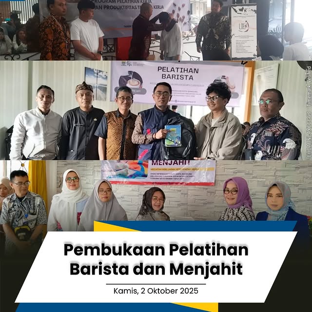 Kamis, 2 Oktober 2025 - Dinas Ketenagakerjaan Kota Bandung melaksanakan Pembukaan Pelatihan Barista dan Menjahit.

Program ini dirancang untuk memberikan keterampilan praktis yang dibutuhkan dunia kerja sekaligus mendorong peserta agar siap membuka peluang usaha mandiri. 

Diharapkan melalui pelatihan ini, para peserta dapat meningkatkan kompetensi, memperluas kesempatan kerja, dan turut memperkuat perekonomian kreatif di Kota Bandung. 

@hmfarhanbdg
@kangerwin_bdg
@iskandar5070
@halobandung
@humas_bandung
@andri_darusman
@dicky.wishnu

#NEWBIMMA #Disnaker #KotaBandung #BandungUTAMA #InfoPelatihan #InfoKotaBandung #Pelatihan